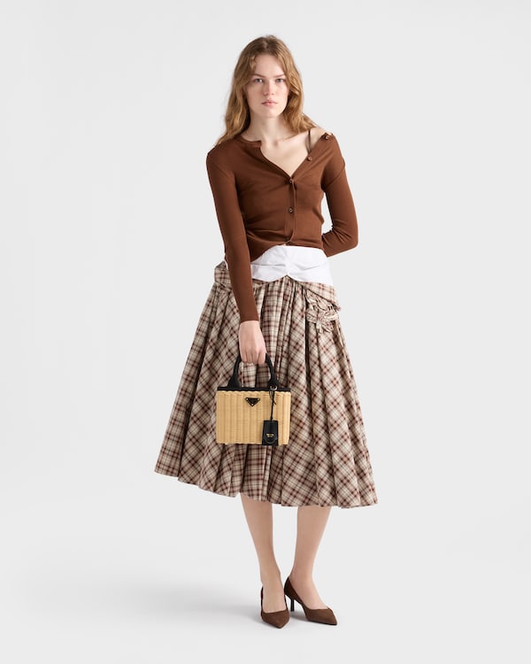 Small wicker and canvas tote bag - Tan/Black Small wicker and canvas tote bag - Tan/Black