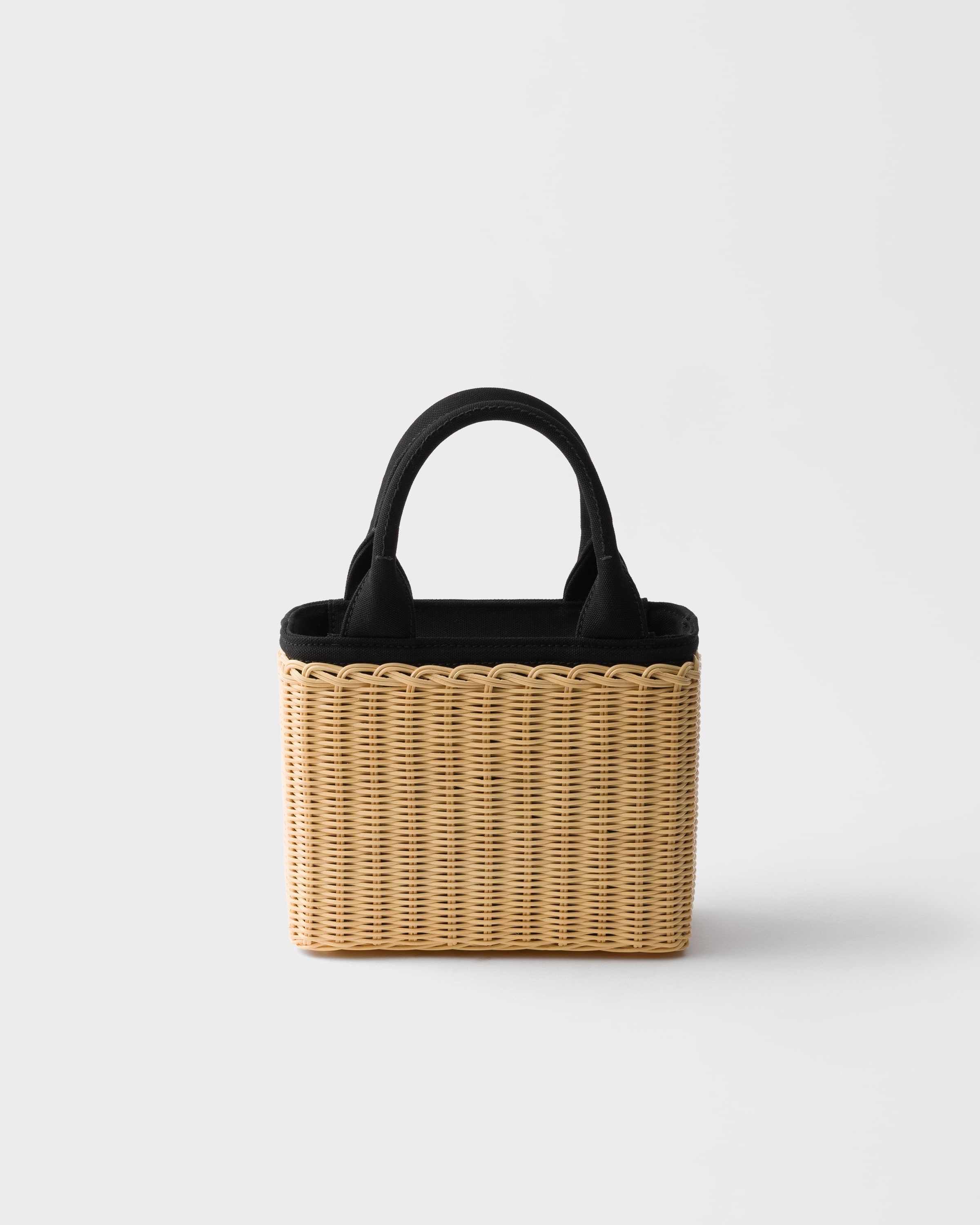 Tan/Black Small wicker and canvas tote bag | PRADA - United States