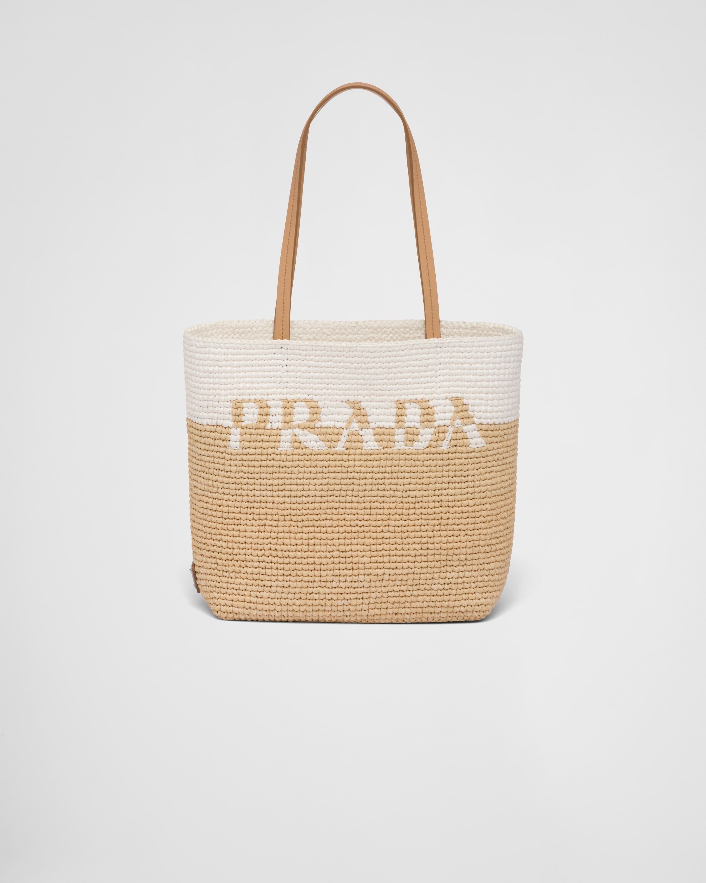 Cahier woven straw and leather bag TAN+WHITE Prada