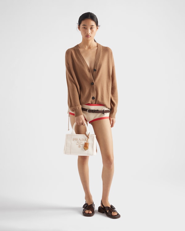 Prada Jardinière small linen blend handbag - Natural Prada Jardinière small linen blend handbag - Natural