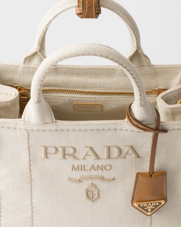 Prada Jardinière small linen blend handbag - Natural Prada Jardinière small linen blend handbag - Natural
