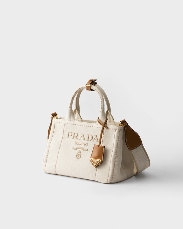 Prada Jardinière small linen blend handbag - Natural Prada Jardinière small linen blend handbag - Natural