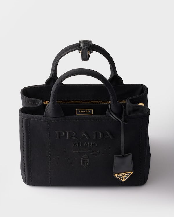 Petit sac à main Prada Jardinière en toile de coton - Noir Petit sac à main Prada Jardinière en toile de coton - Noir
