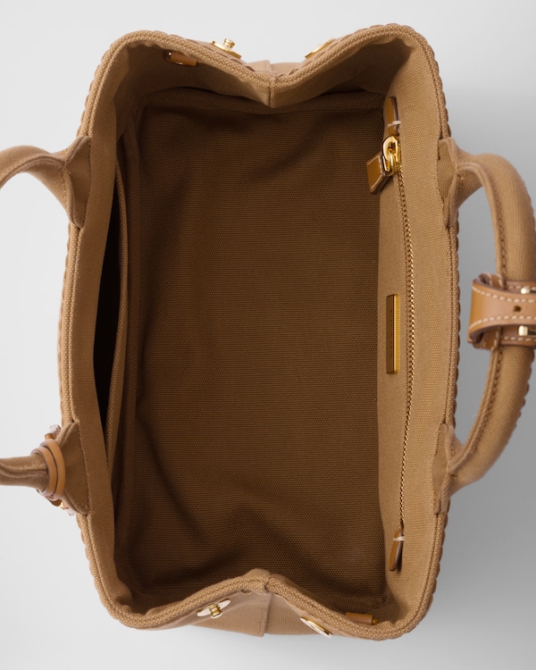 プラダ ジャルディニエール スモール コットンキャンバス ハンドバッグ - タバコ プラダ ジャルディニエール スモール コットンキャンバス ハンドバッグ - タバコ