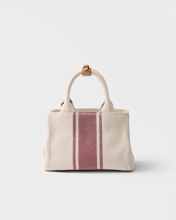 Kleine Prada Jardinière Tasche aus Baumwoll-Canvas - Hellbraun/Rot Kleine Prada Jardinière Tasche aus Baumwoll-Canvas - Hellbraun/Rot