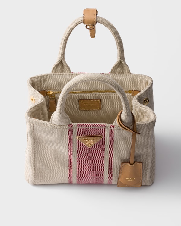 Kleine Prada Jardinière Tasche aus Baumwoll-Canvas - Hellbraun/Rot Kleine Prada Jardinière Tasche aus Baumwoll-Canvas - Hellbraun/Rot