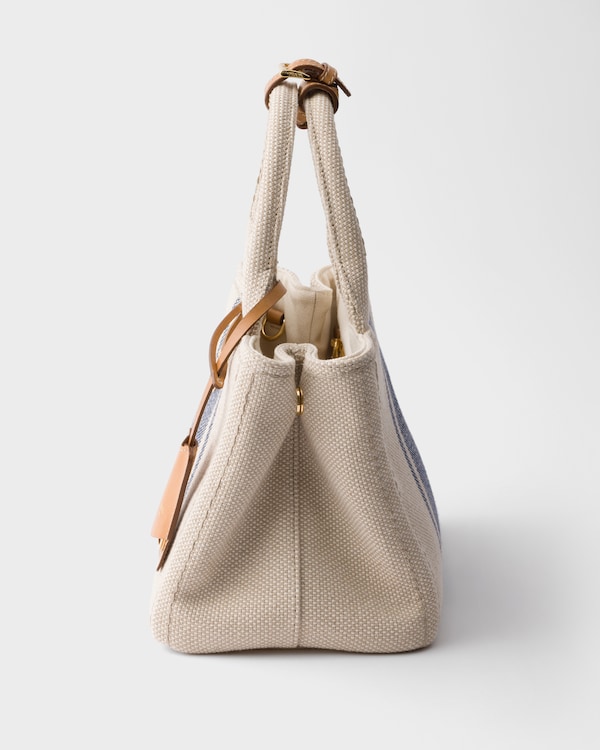 Kleine Prada Jardinière Tasche aus Baumwoll-Canvas - Beige/Baltikblau Kleine Prada Jardinière Tasche aus Baumwoll-Canvas - Beige/Baltikblau