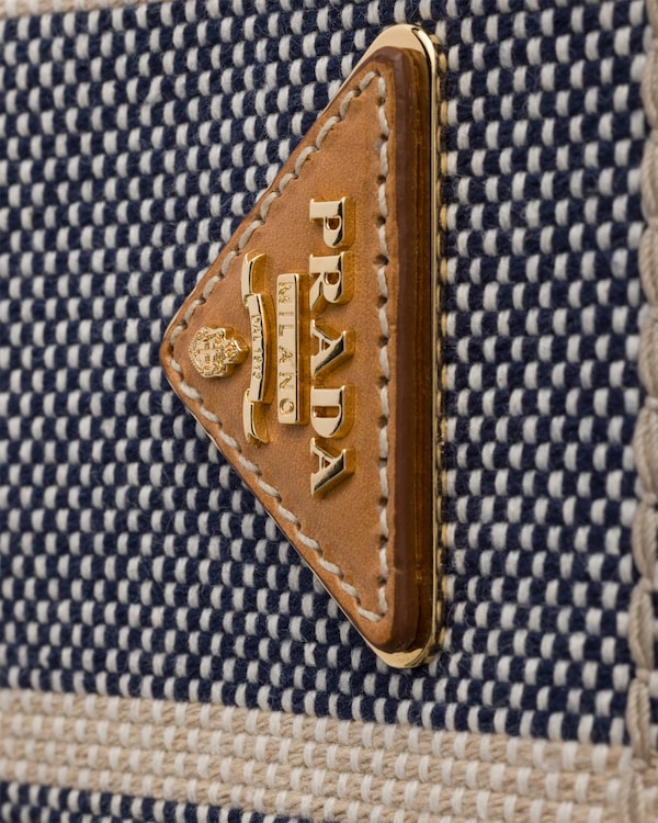 Kleine Prada Jardinière Tasche aus Baumwoll-Canvas - Beige/Baltikblau Kleine Prada Jardinière Tasche aus Baumwoll-Canvas - Beige/Baltikblau