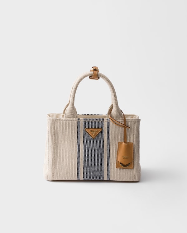 Kleine Prada Jardinière Tasche aus Baumwoll-Canvas - Beige/Baltikblau Kleine Prada Jardinière Tasche aus Baumwoll-Canvas - Beige/Baltikblau