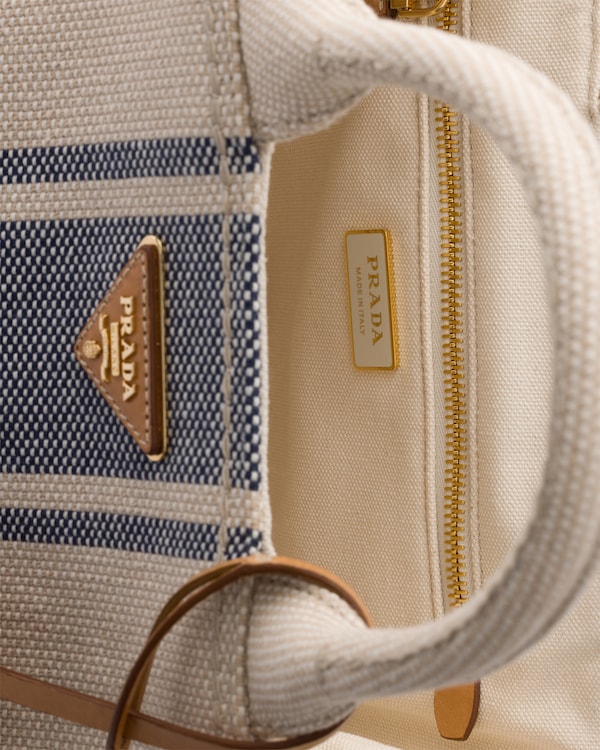 Kleine Prada Jardinière Tasche aus Baumwoll-Canvas - Beige/Baltikblau Kleine Prada Jardinière Tasche aus Baumwoll-Canvas - Beige/Baltikblau