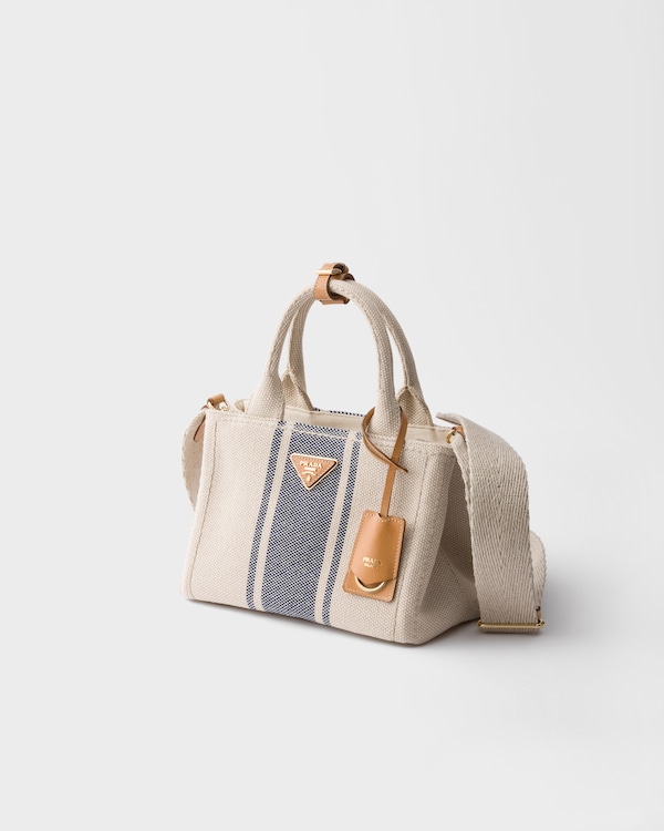 Kleine Prada Jardinière Tasche aus Baumwoll-Canvas - Beige/Baltikblau Kleine Prada Jardinière Tasche aus Baumwoll-Canvas - Beige/Baltikblau