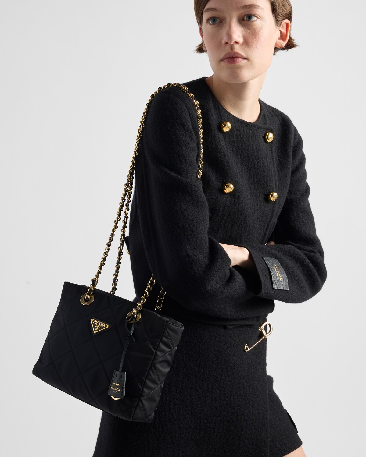 Black Prada Reedition 1995 Chaîne Renylon Tote Bag PRADA