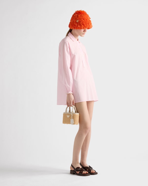 ミニ ウィッカーxリネン混紡 トートバッグ - ベージュ/ホワイト ミニ ウィッカーxリネン混紡 トートバッグ - ベージュ/ホワイト