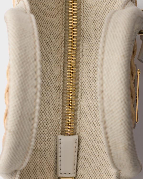 ミニ ウィッカーxリネン混紡 トートバッグ - ベージュ/ホワイト ミニ ウィッカーxリネン混紡 トートバッグ - ベージュ/ホワイト