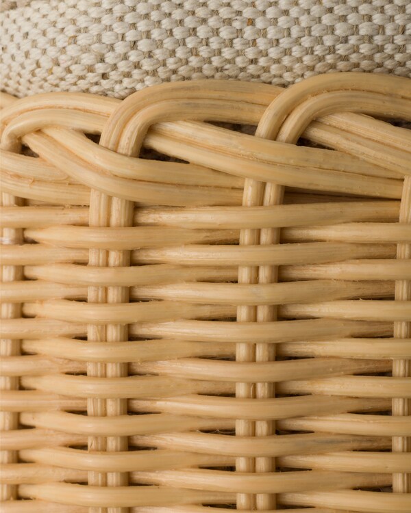 ミニ ウィッカーxリネン混紡 トートバッグ - ベージュ/ホワイト ミニ ウィッカーxリネン混紡 トートバッグ - ベージュ/ホワイト