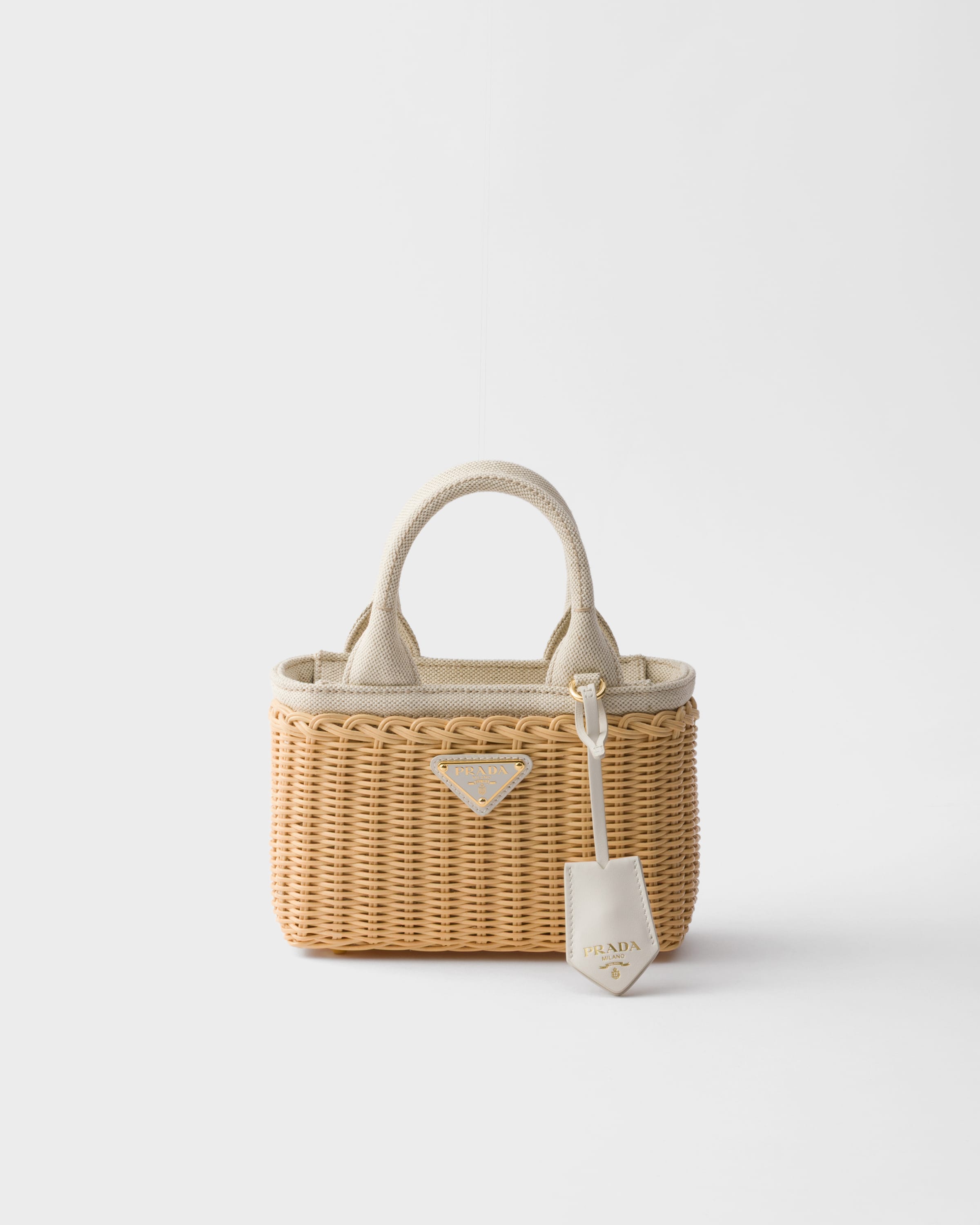 Prada Mini Wicker And Linen Blend Tote Bag
