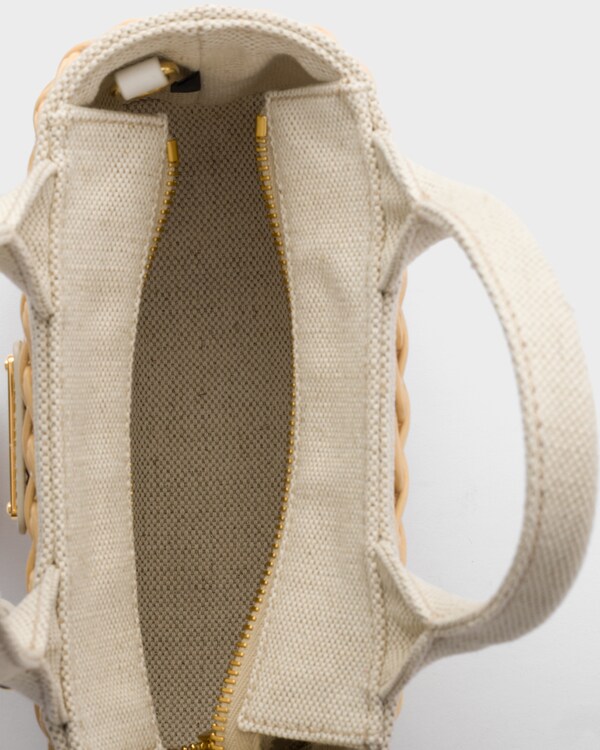 ミニ ウィッカーxリネン混紡 トートバッグ - ベージュ/ホワイト ミニ ウィッカーxリネン混紡 トートバッグ - ベージュ/ホワイト