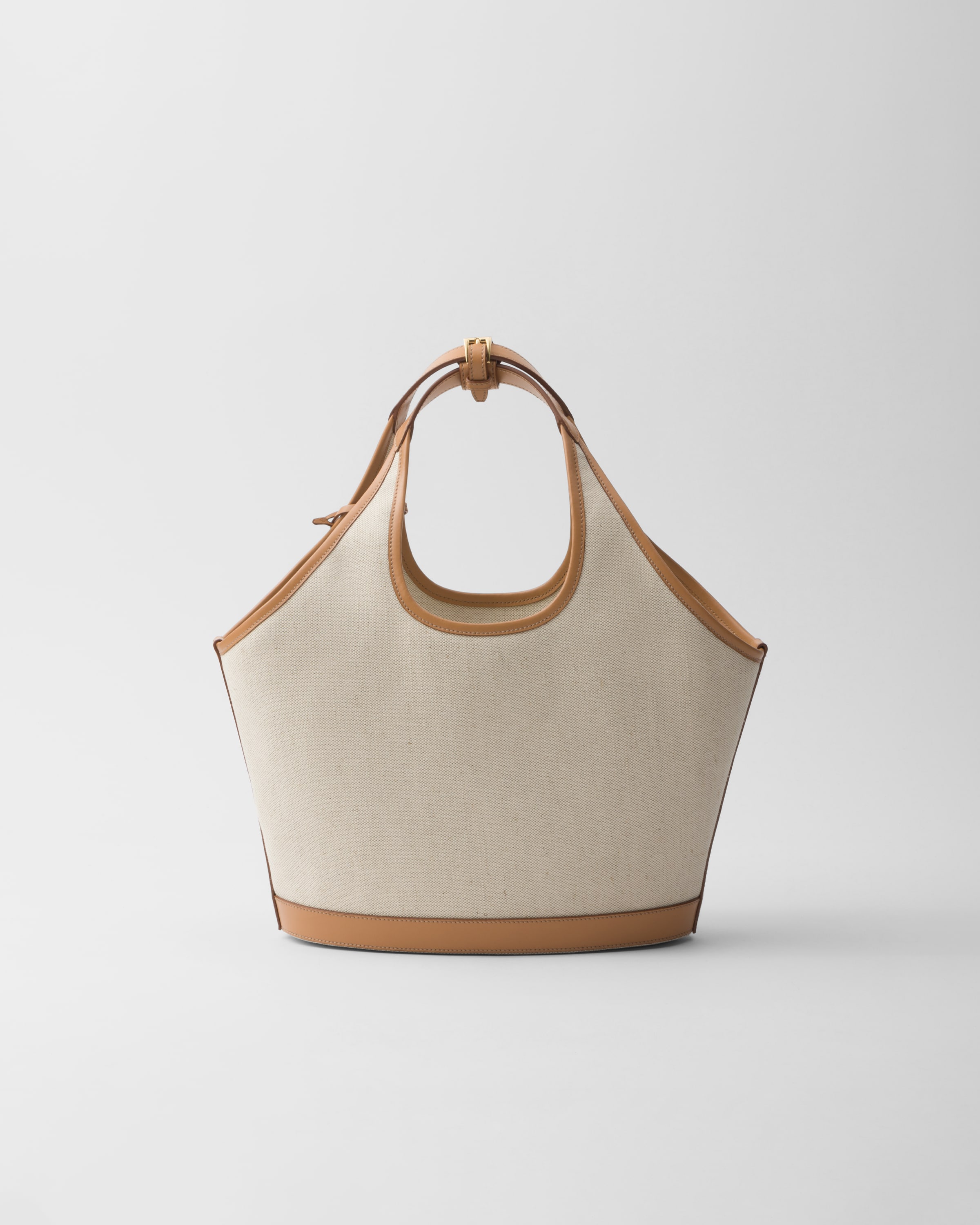 Shop Prada Medium Linen Blend And Leather Tote Bag In Natural