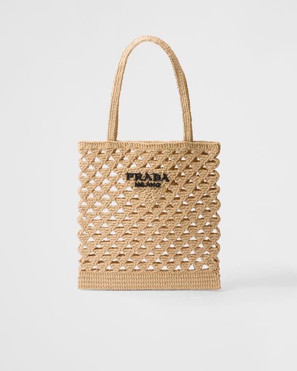 ベージュ/ブラック スモール クロシェxレザー トートバッグ | PRADA