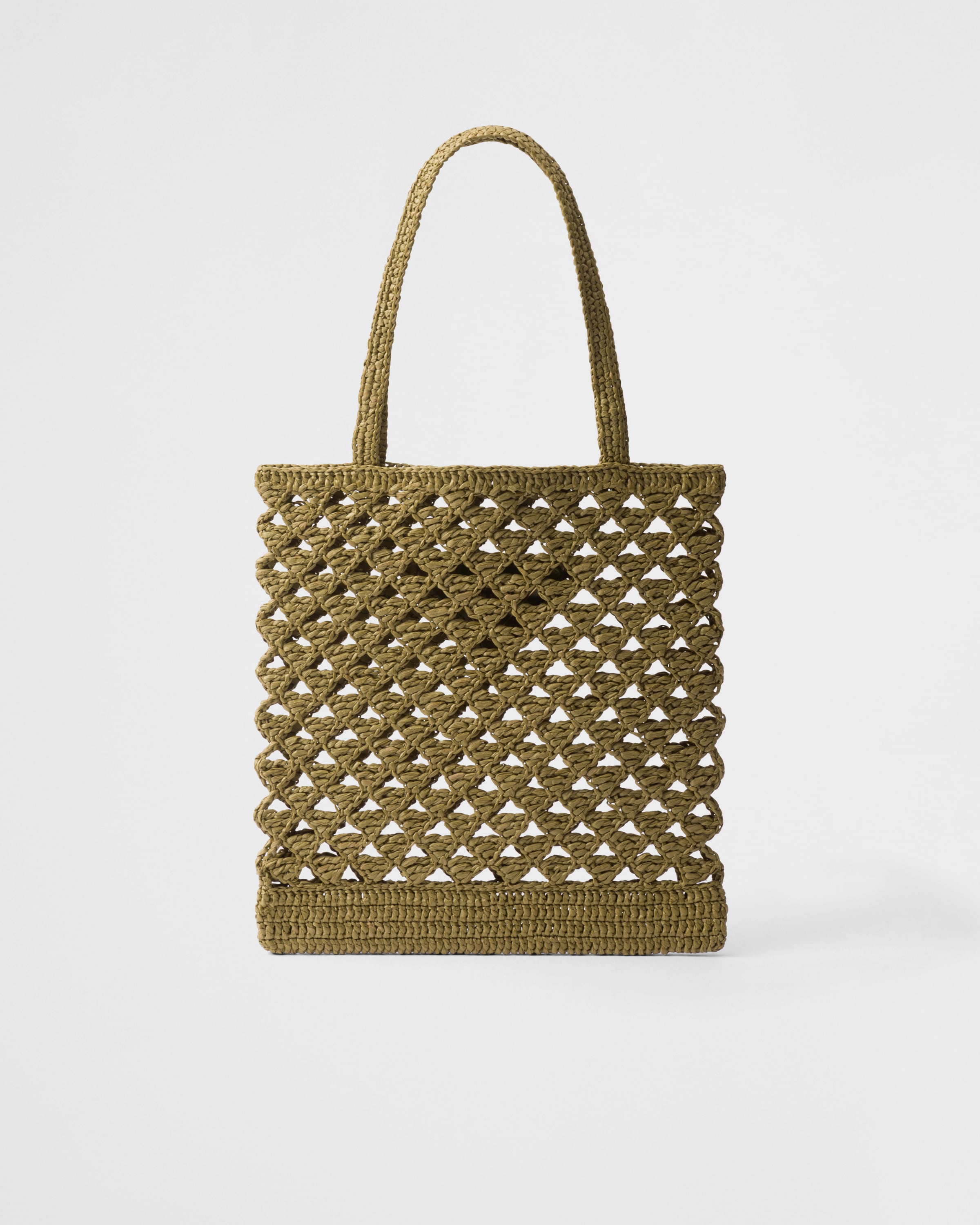 Shop Prada Tote Bag Aus Gehäkeltem Webstoff In Olive Green