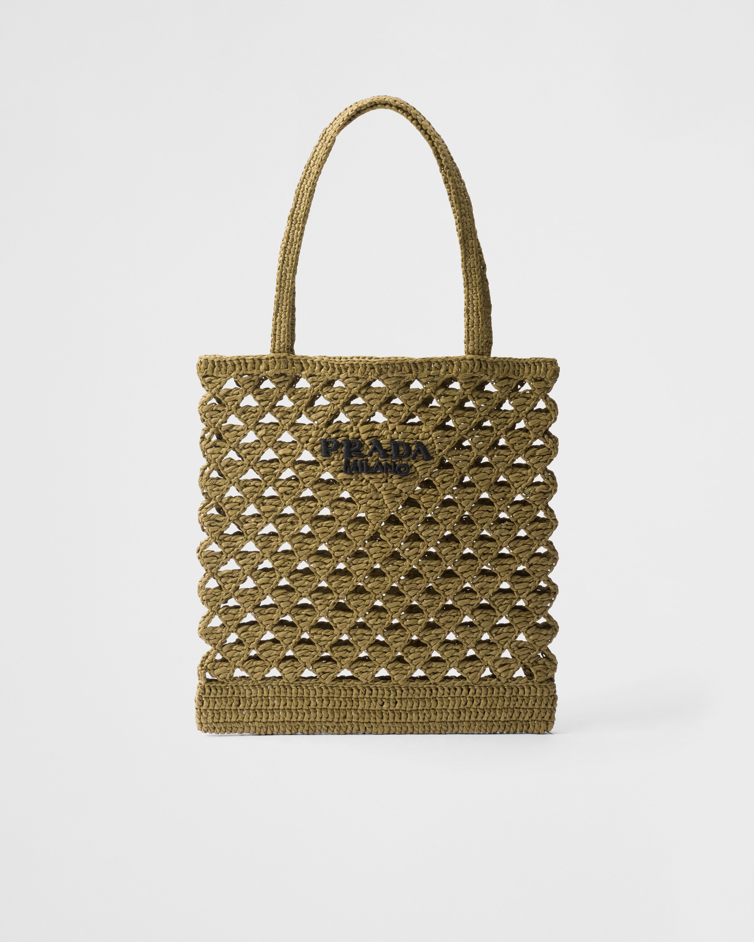 Prada Woven Fabric Crochet Tote Bag In Brown