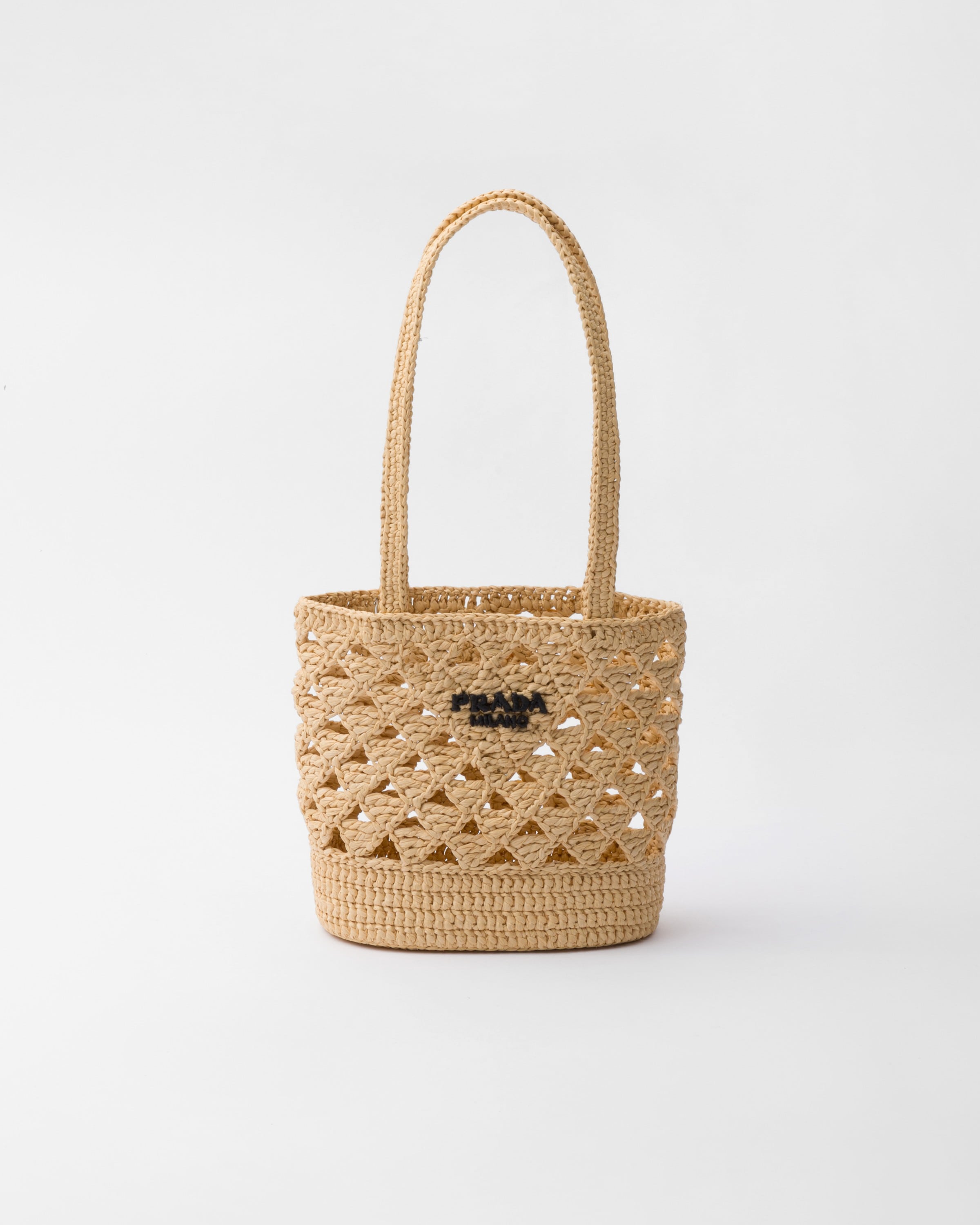 Prada Woven Fabric Crochet Tote Bag In Neutral