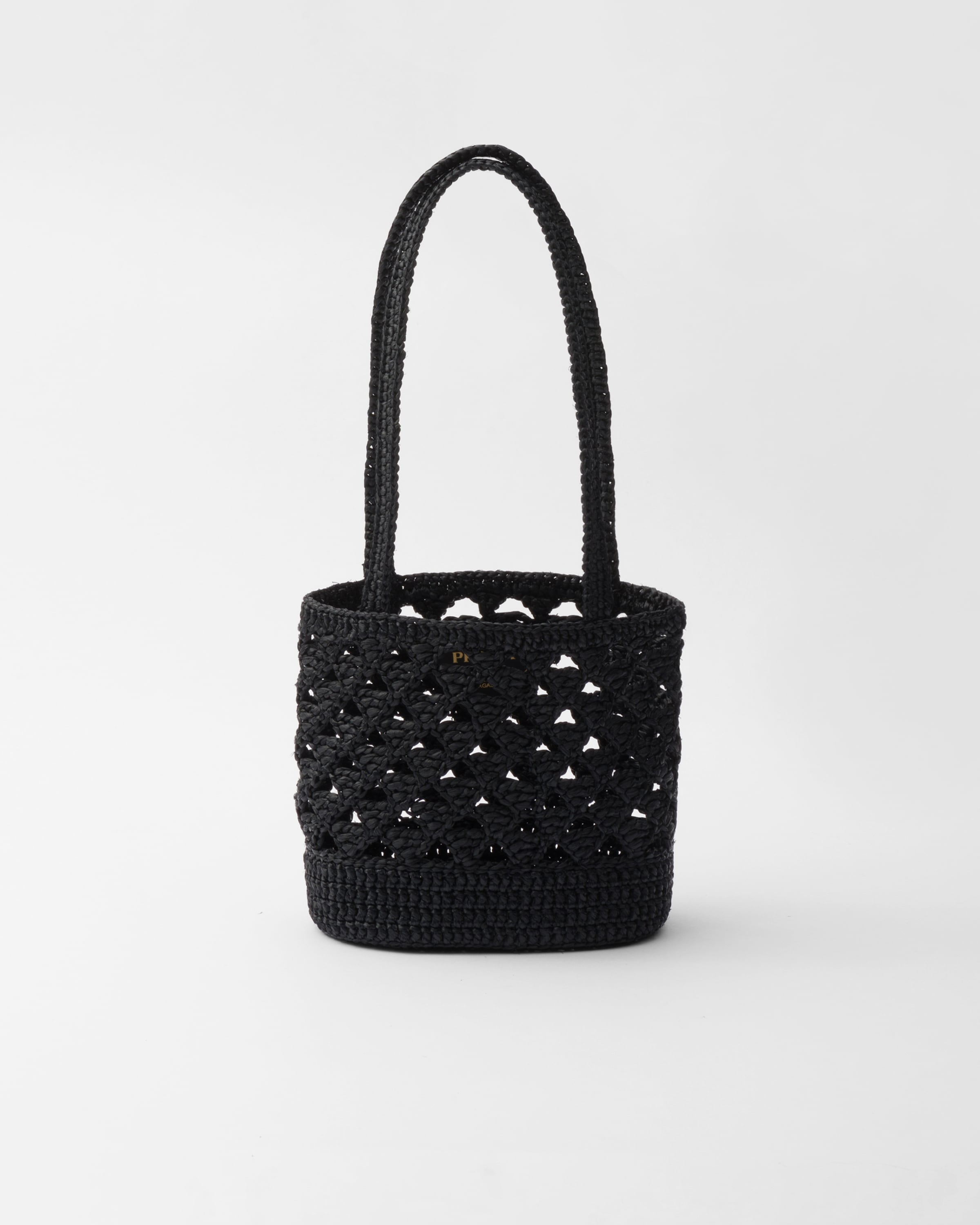 Shop Prada Tote Bag Aus Gehäkeltem Webstoff In Black