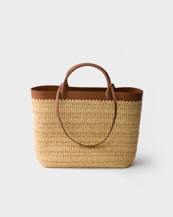 حقيبة تسوّق بحجم متوسط من الجلد والكروشيه - طبيعي/كونياك حقيبة تسوّق بحجم متوسط من الجلد والكروشيه - طبيعي/كونياك