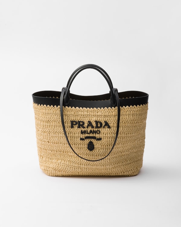 ベージュ/ブラック スモール クロシェxレザー トートバッグ | PRADA