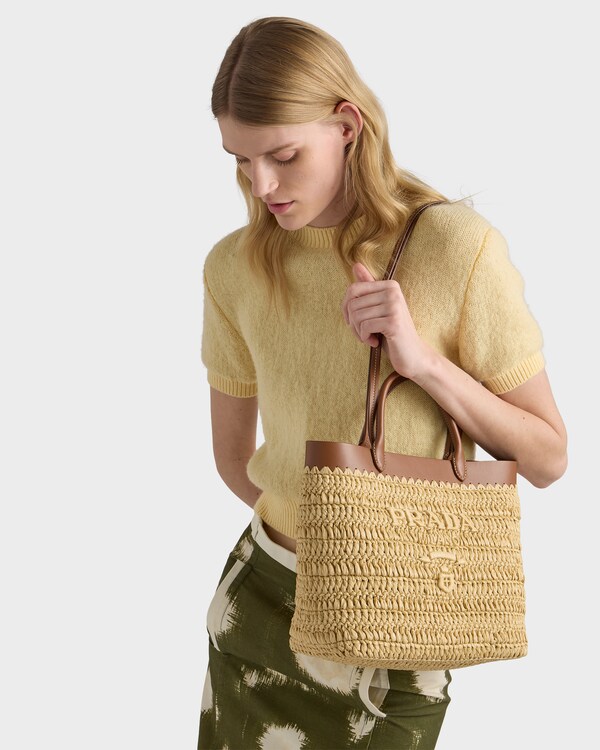 حقيبة تسوّق صغيرة من الجلد والكروشيه - طبيعي/كونياك حقيبة تسوّق صغيرة من الجلد والكروشيه - طبيعي/كونياك