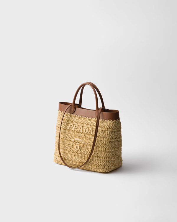 حقيبة تسوّق صغيرة من الجلد والكروشيه - طبيعي/كونياك حقيبة تسوّق صغيرة من الجلد والكروشيه - طبيعي/كونياك