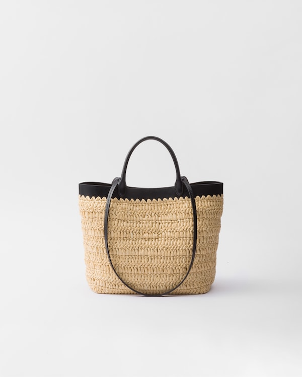 Bolsa tote pequena em crochê e couro - Castanho-Amarelado/Preto Bolsa tote pequena em crochê e couro - Castanho-Amarelado/Preto