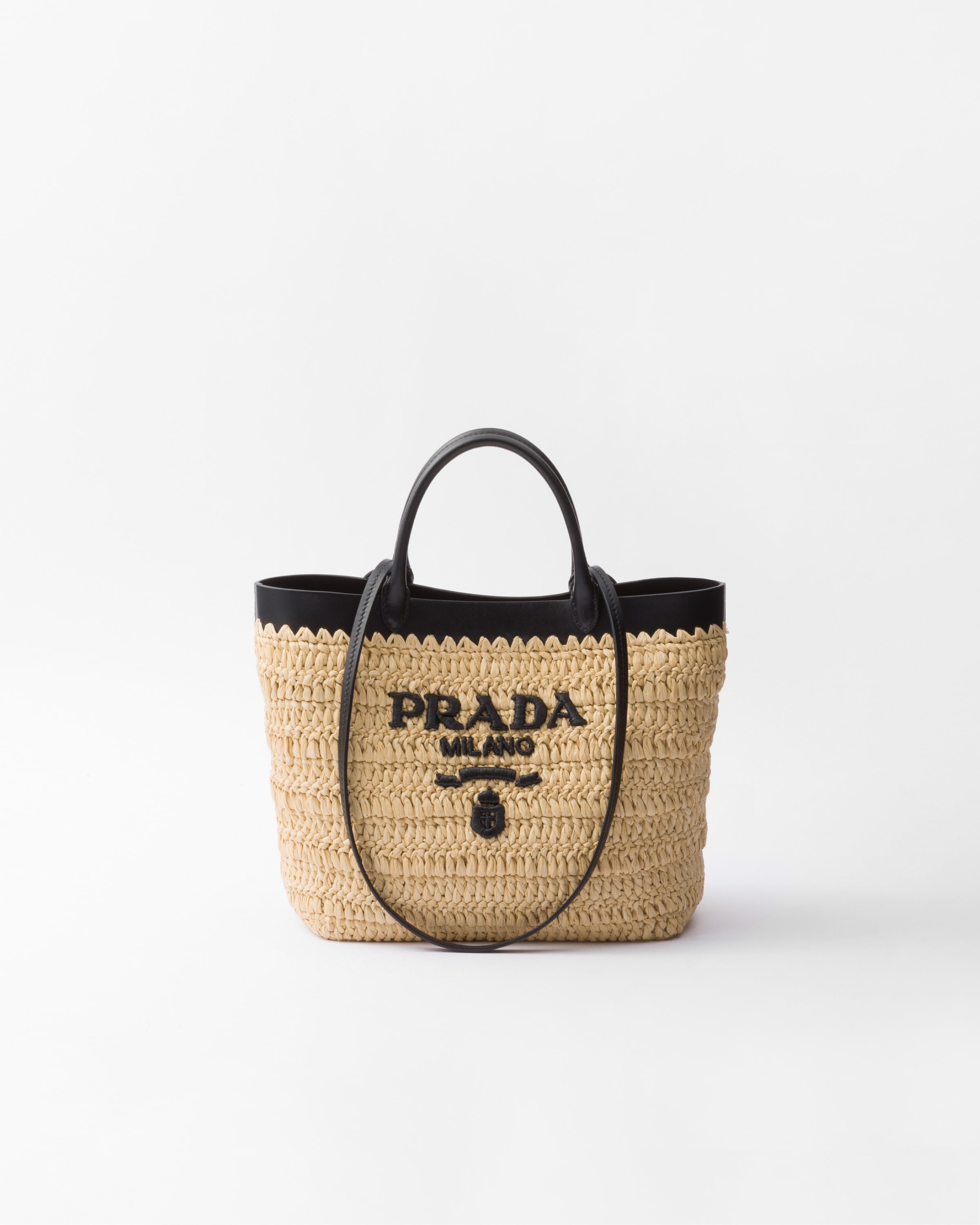 Prada Bolso Tote Pequeño De Croché Y Piel, Mujer, Bronceado/negro