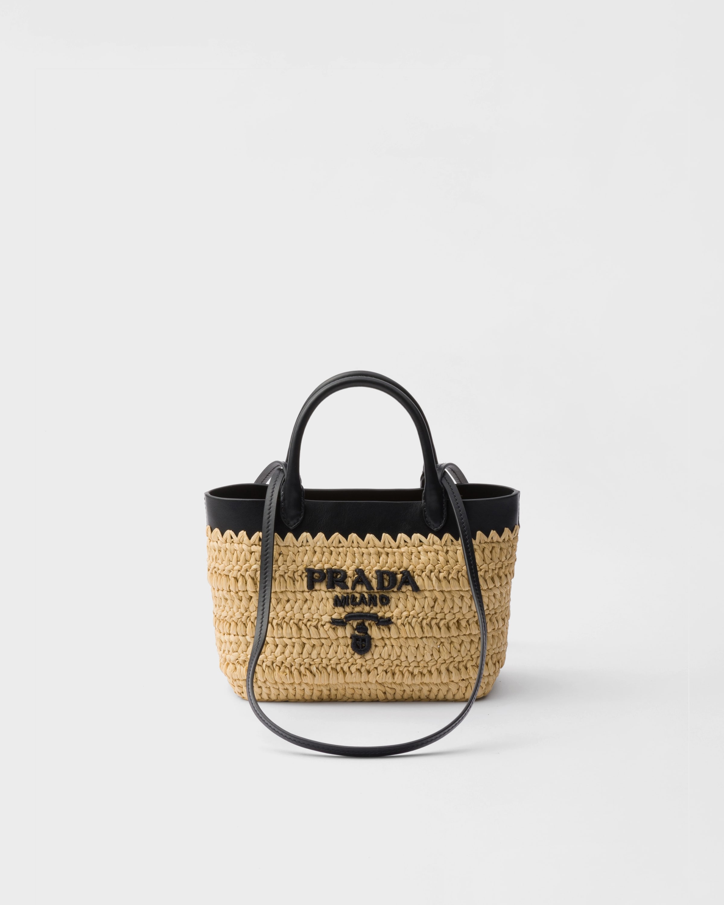 Prada Minibolso Tote De Croché Y Piel, Mujer, Bronceado/negro
