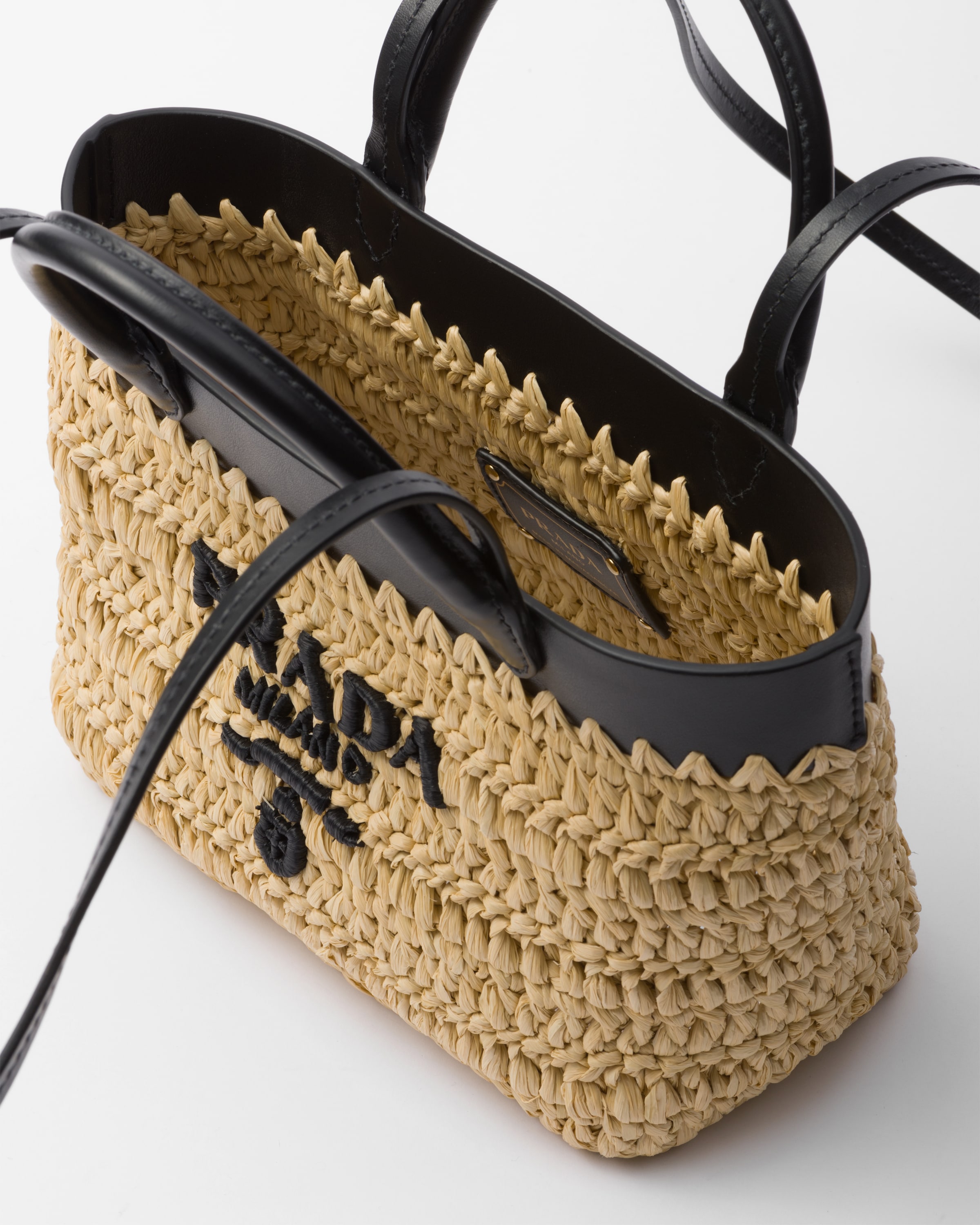 Mini crochet and leather tote bag
