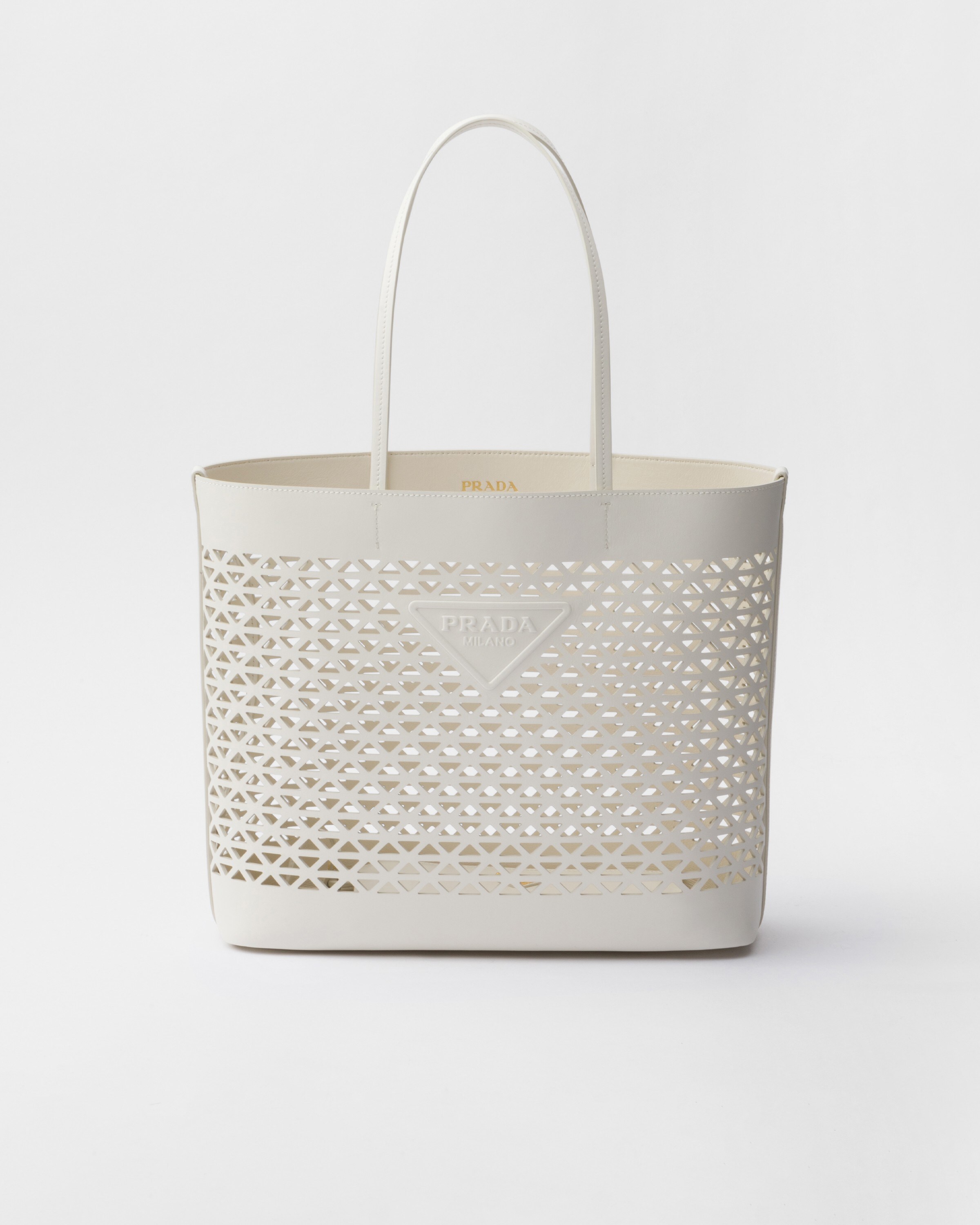 Prada Large Perforated Leather Tote Bag In White