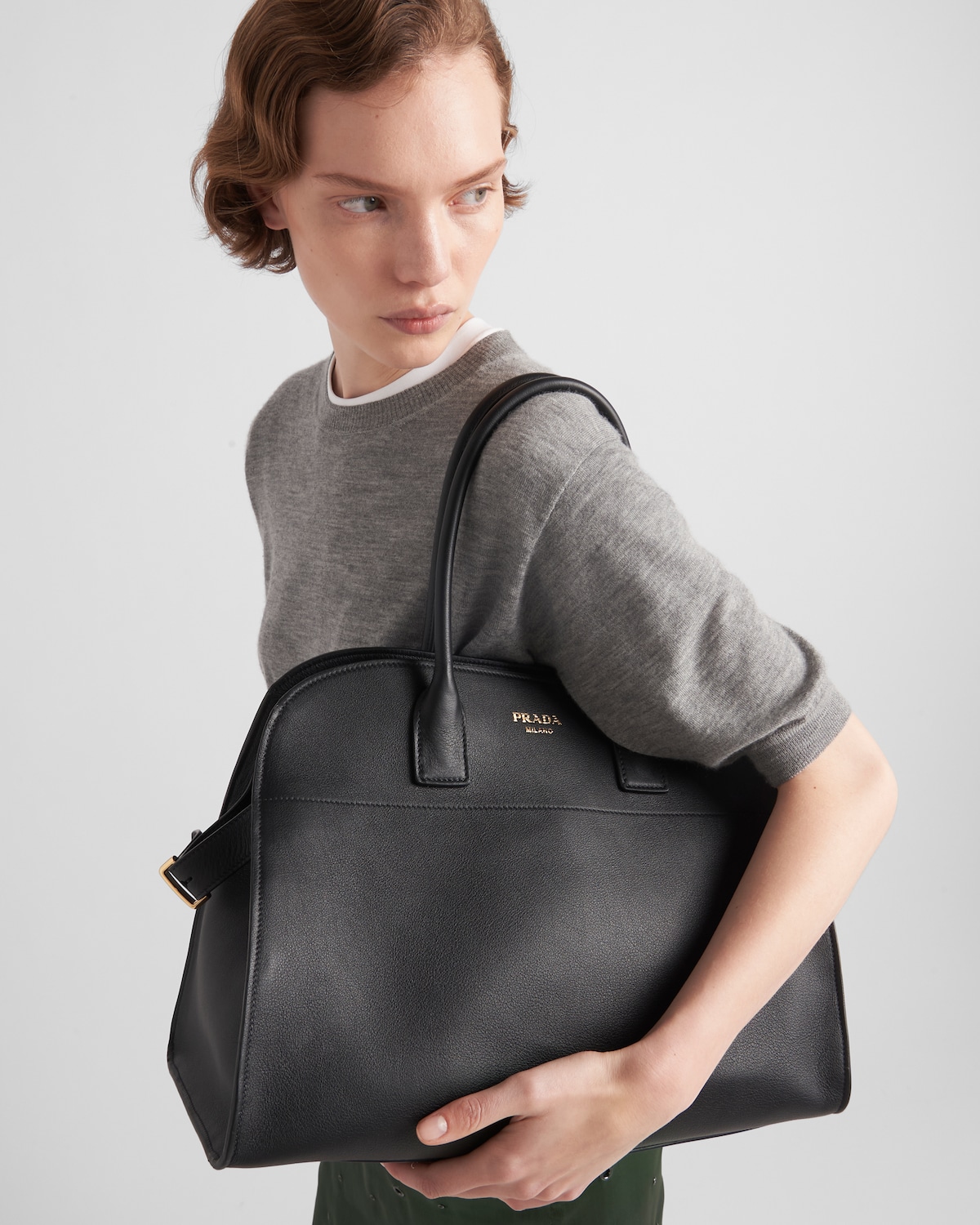 Black Large Leather Tote Bag With Buckles PRADA black-large-leather-tote-bag-with-buckles-prada