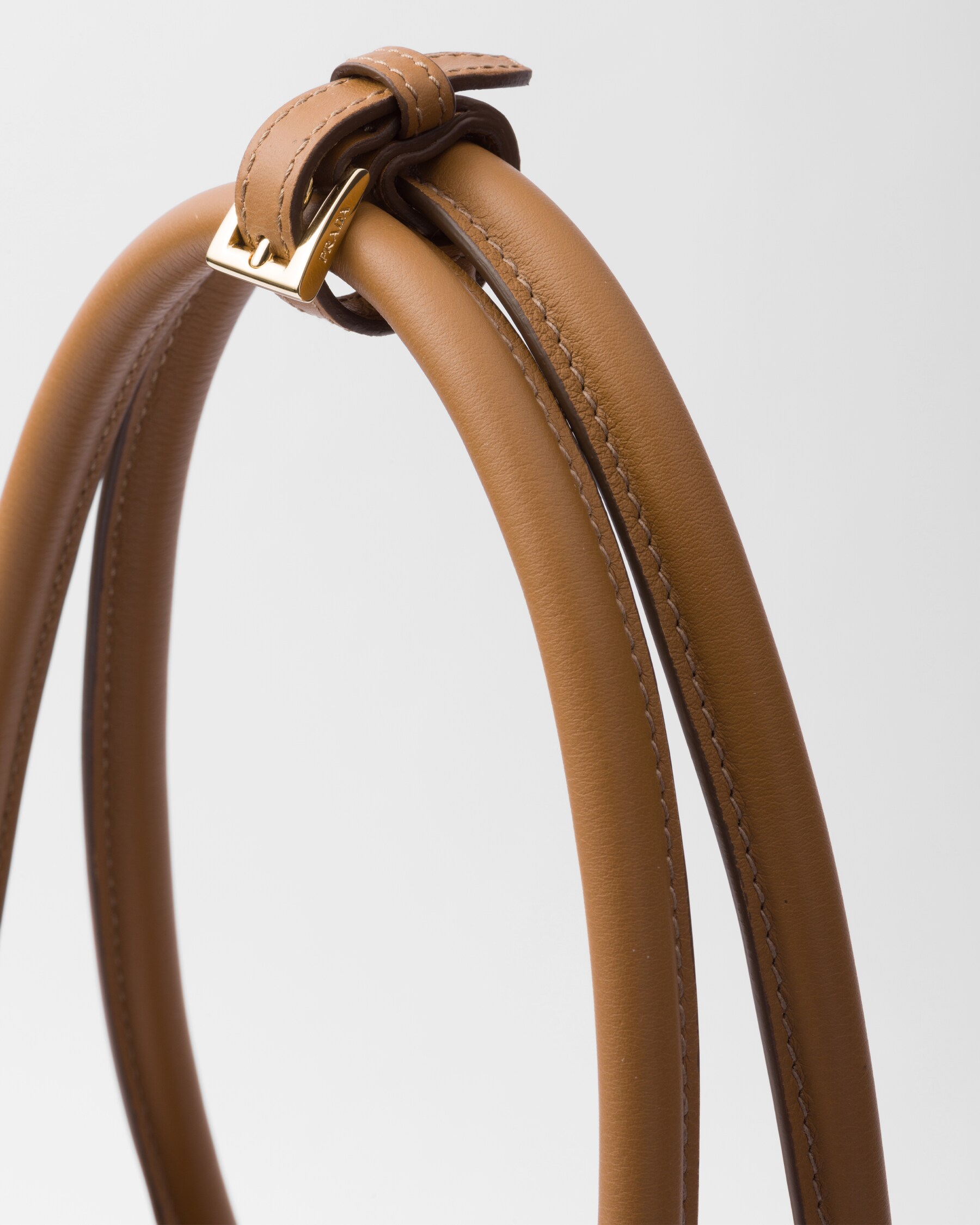 Caramel Medium Leather Tote Bag With Zipper Closure | PRADA