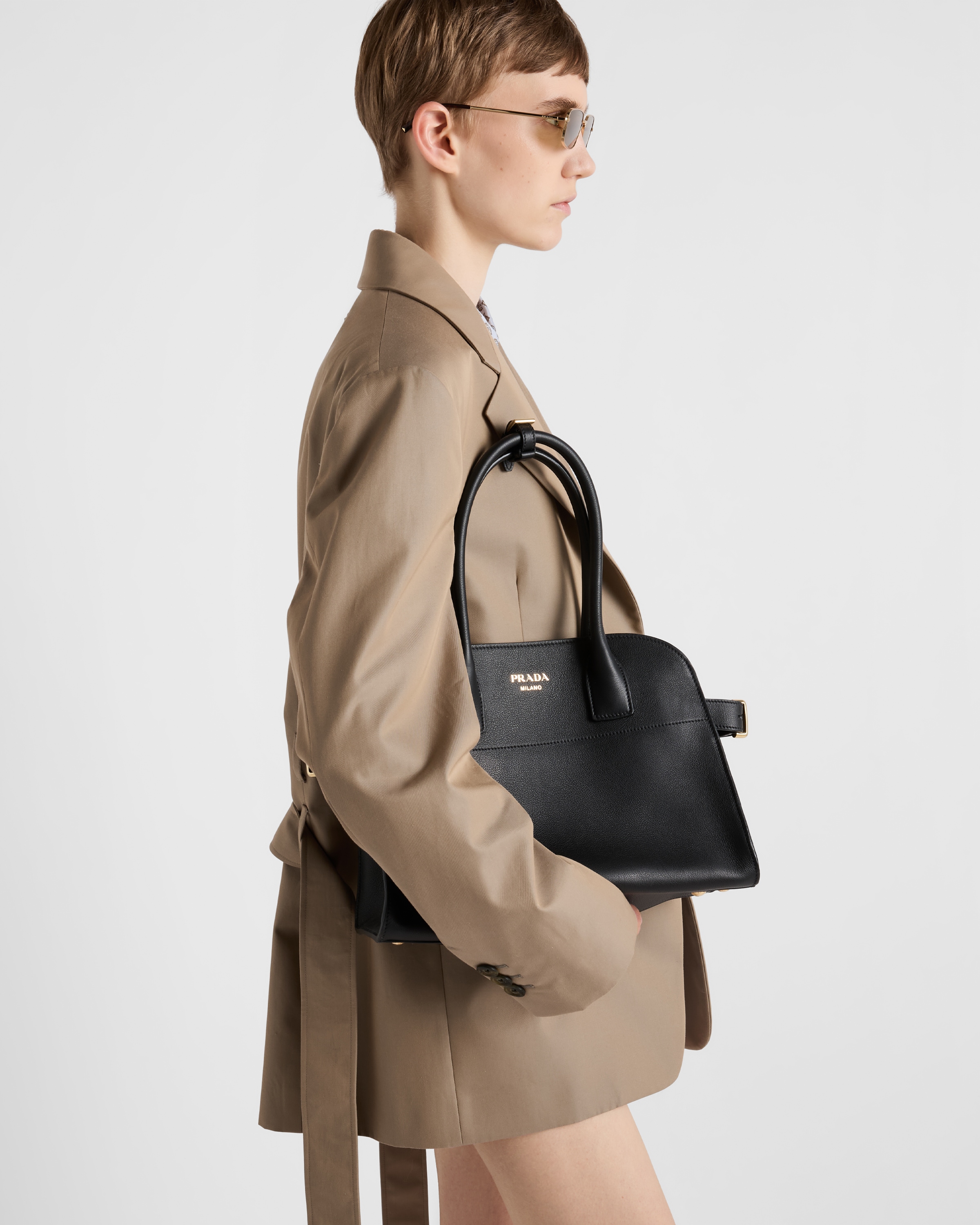Black Medium Leather Tote Bag PRADA