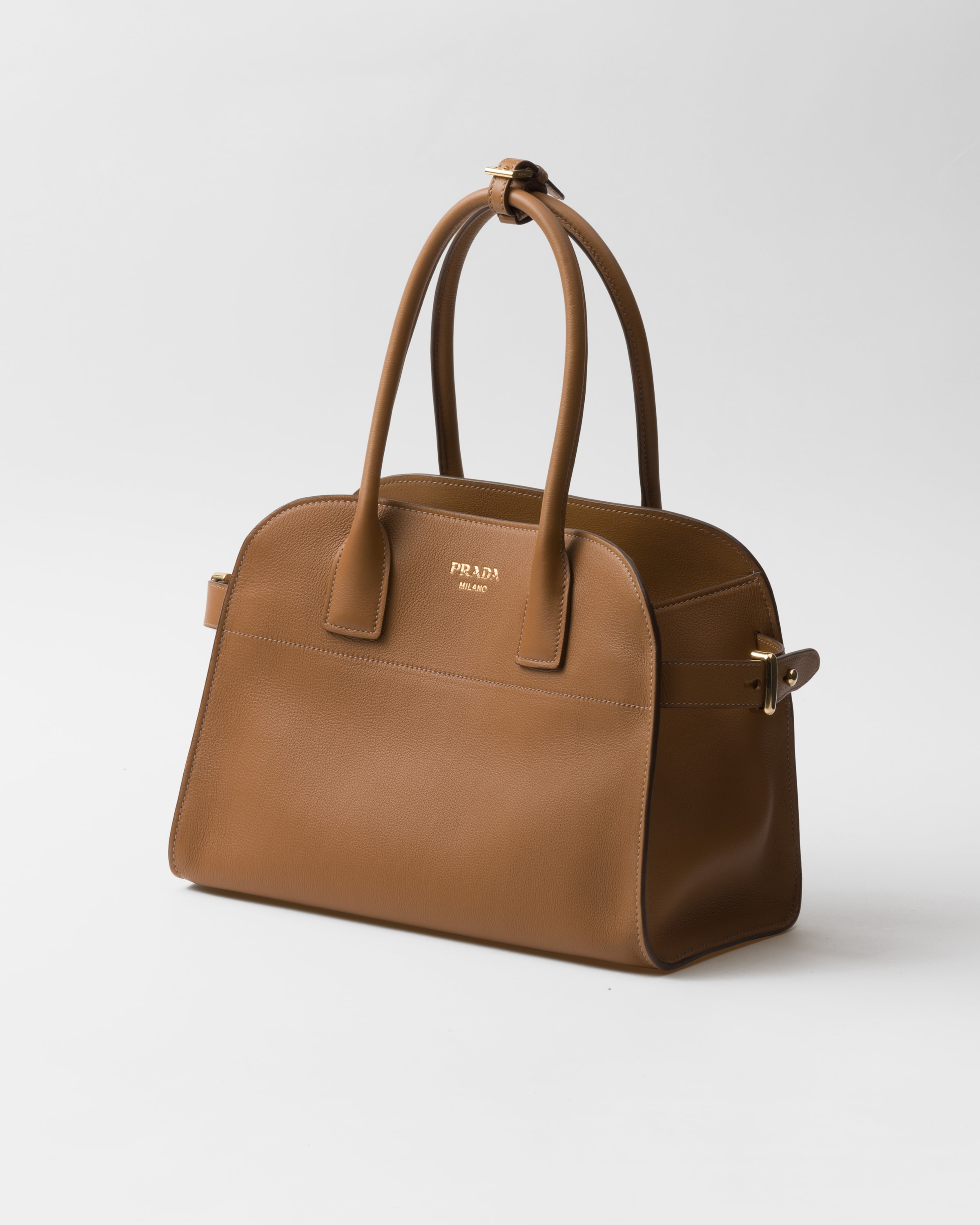 Shop Prada Medium Leather Tote Bag In Caramel