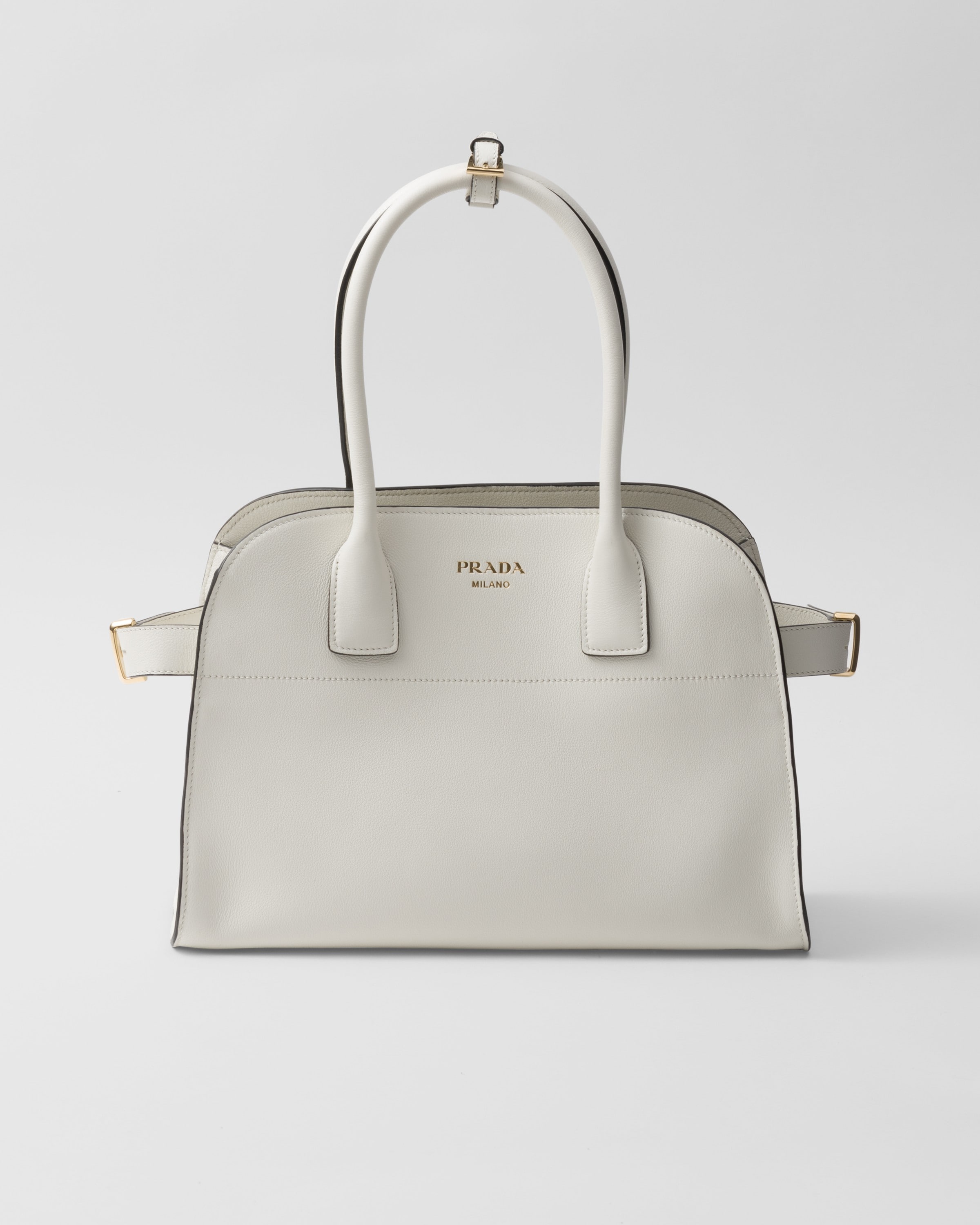 Prada Medium Leather Tote Bag In Weiss