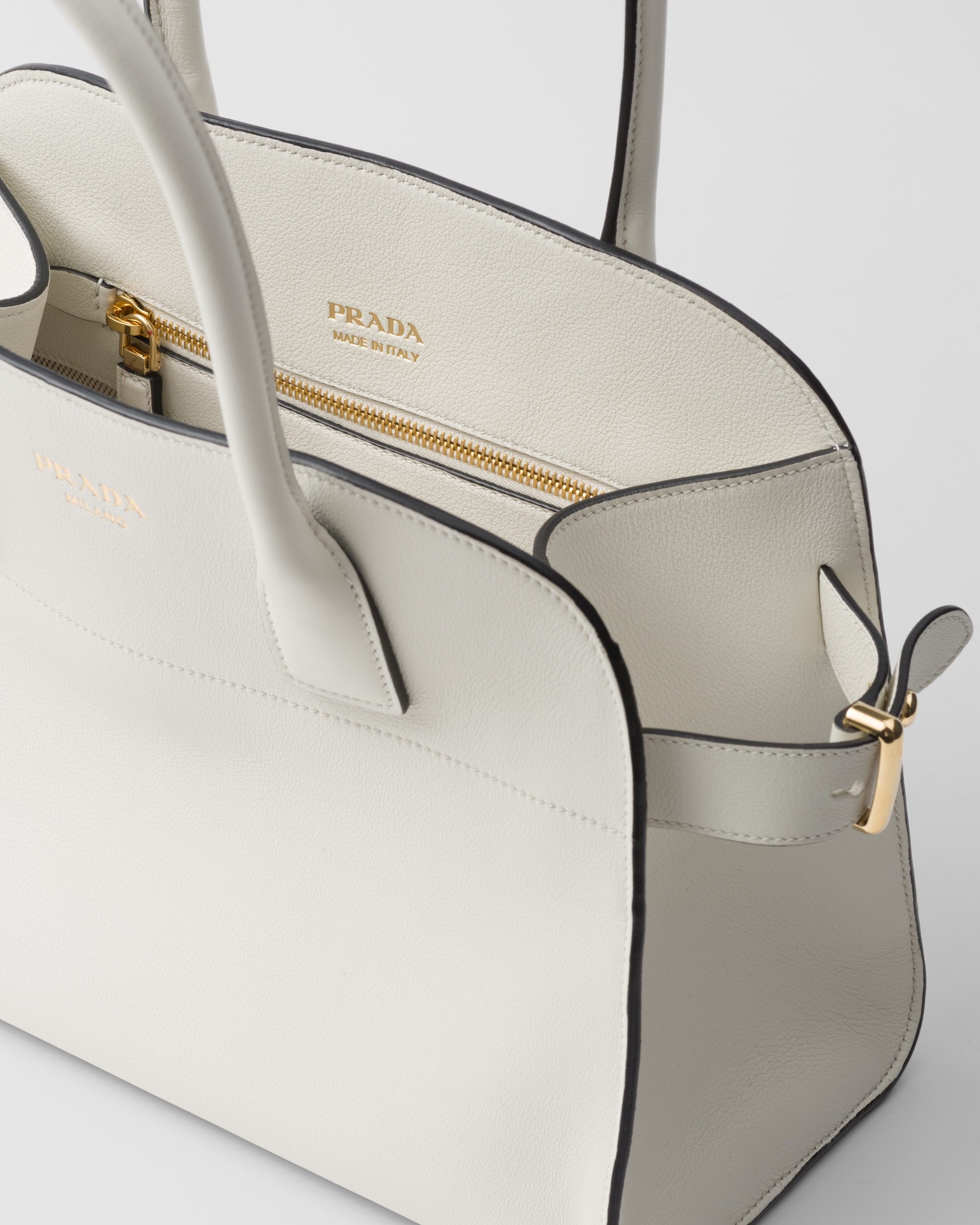 Shop Prada Medium Leather Tote Bag In White