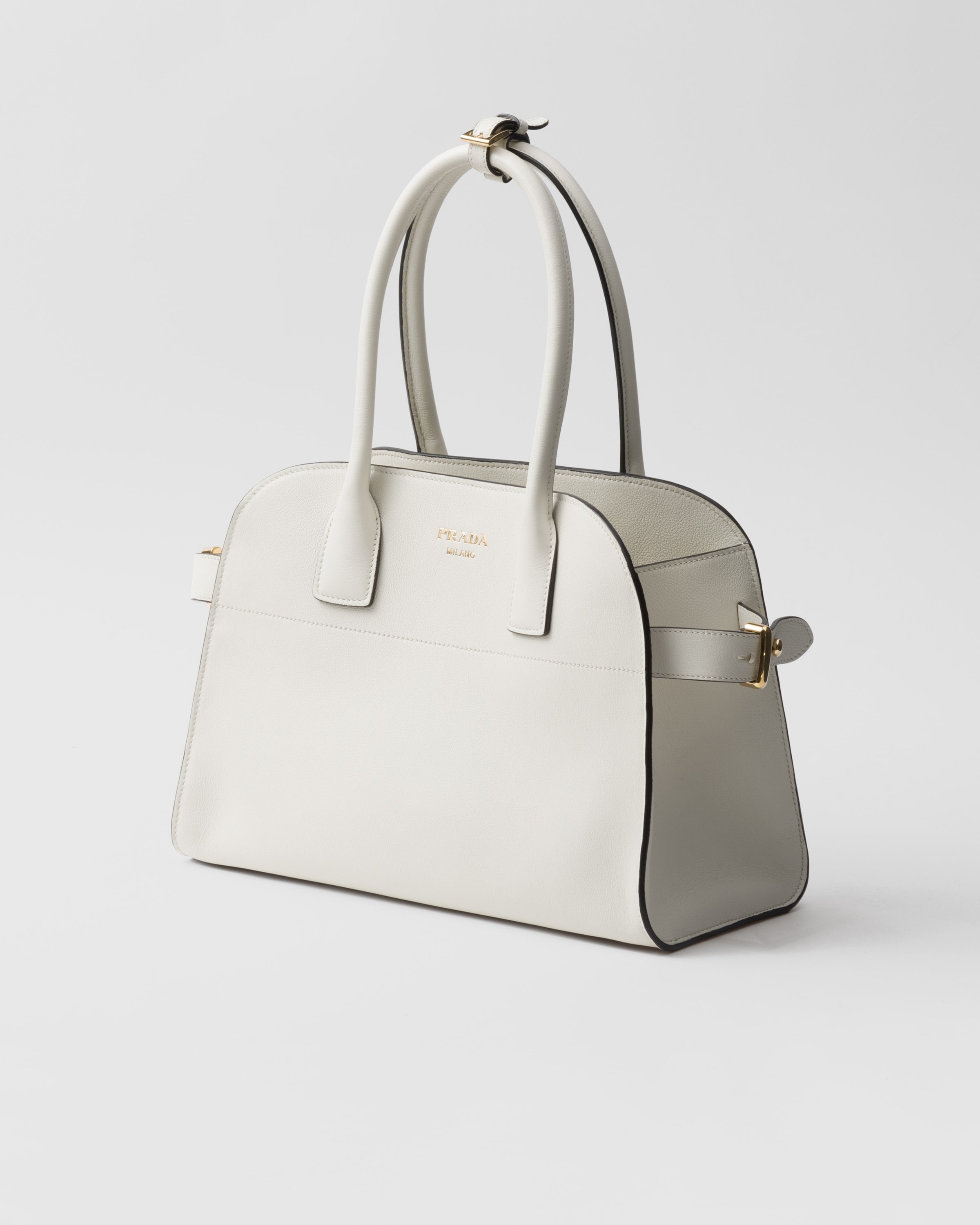 Shop Prada Medium Leather Tote Bag In White