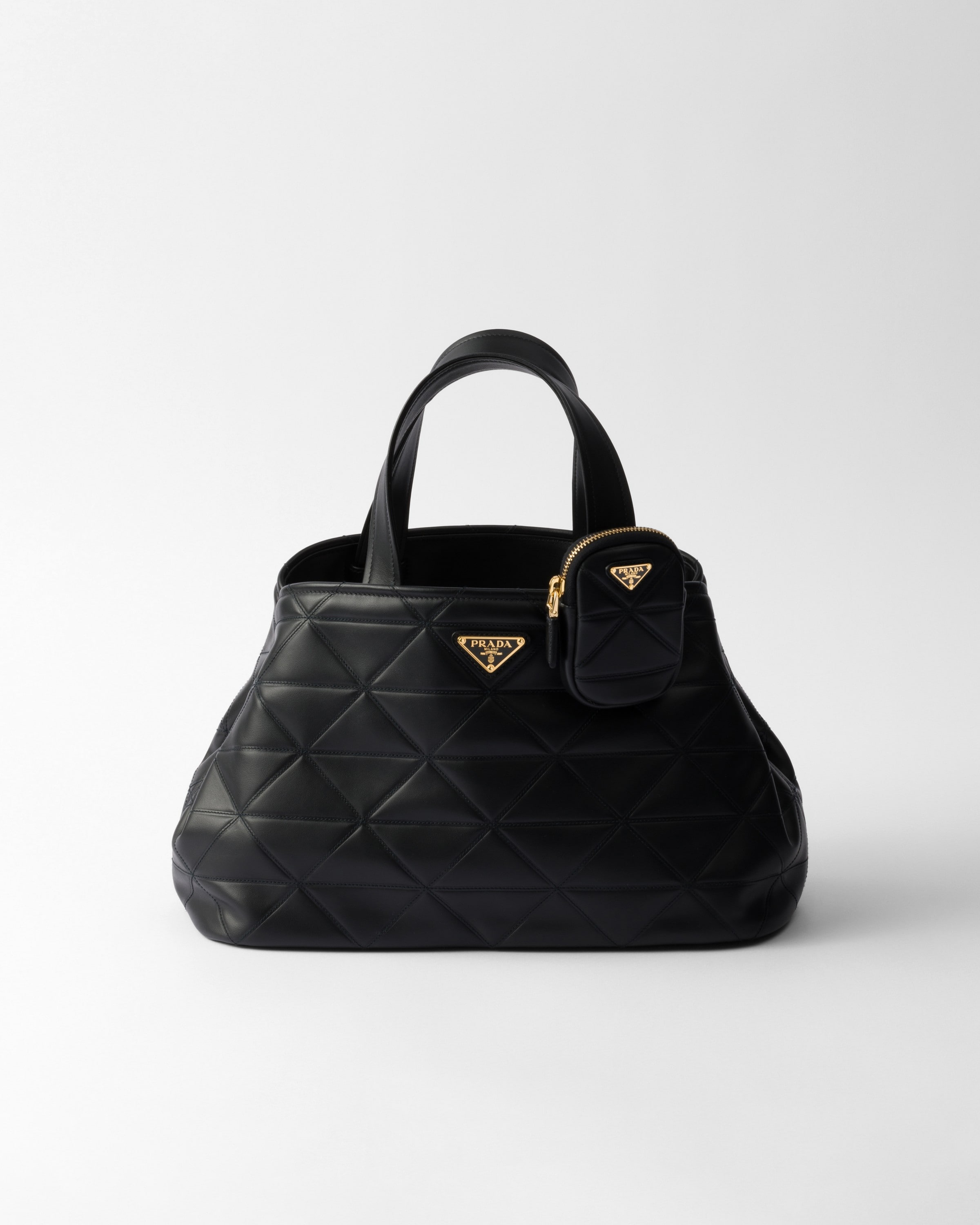 Black Medium Leather Tote Bag With Stitching PRADA