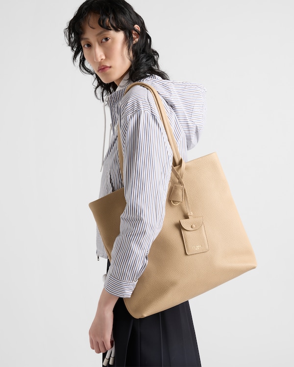 ラージ レザー トートバッグ - サンドベージュ ラージ レザー トートバッグ - サンドベージュ