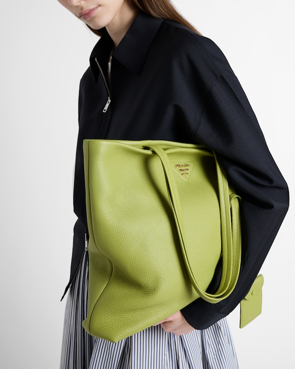 Große Tote Bag aus Leder - Wiesengrün Große Tote Bag aus Leder - Wiesengrün