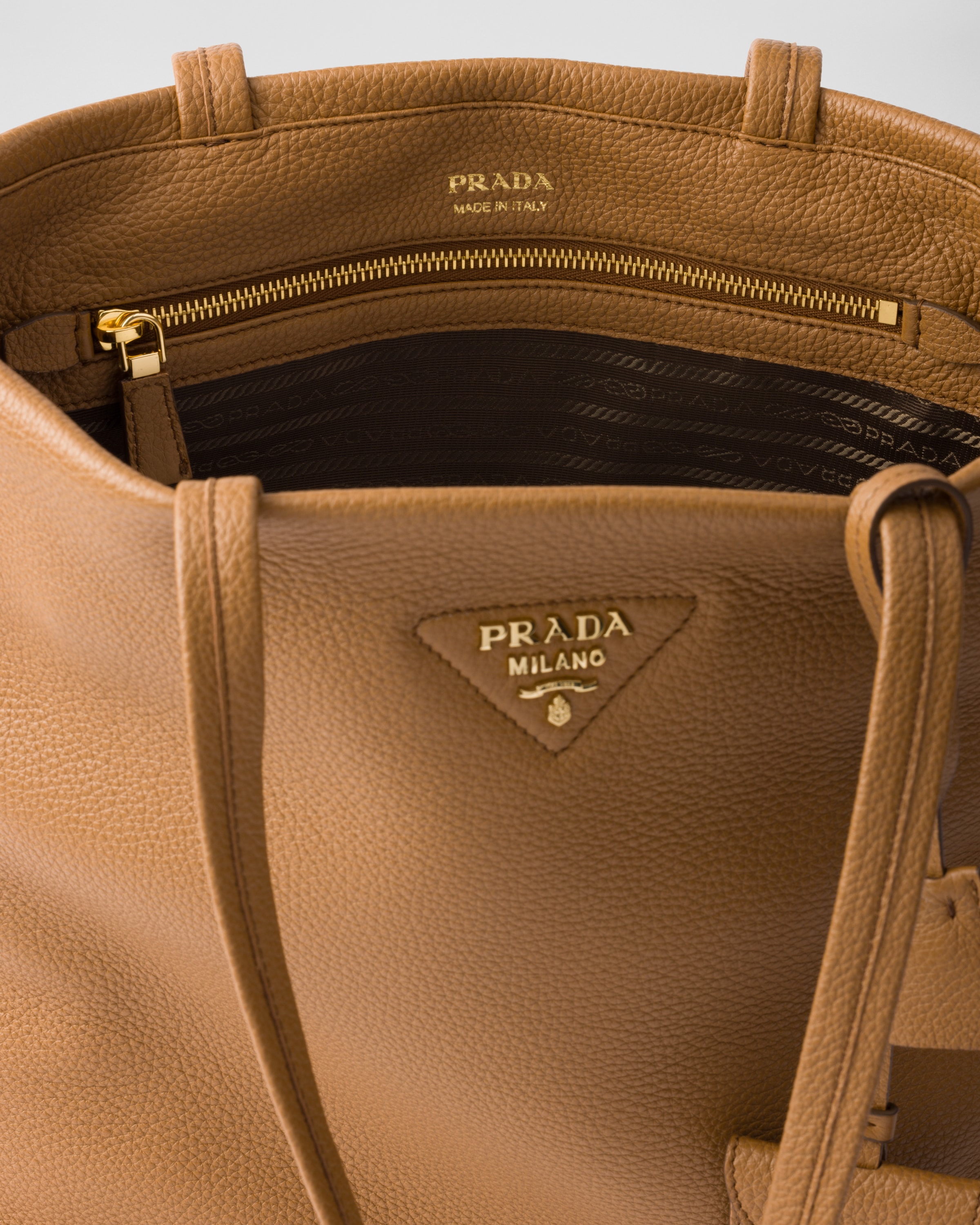 Caramel Large Leather Tote Bag | PRADA
