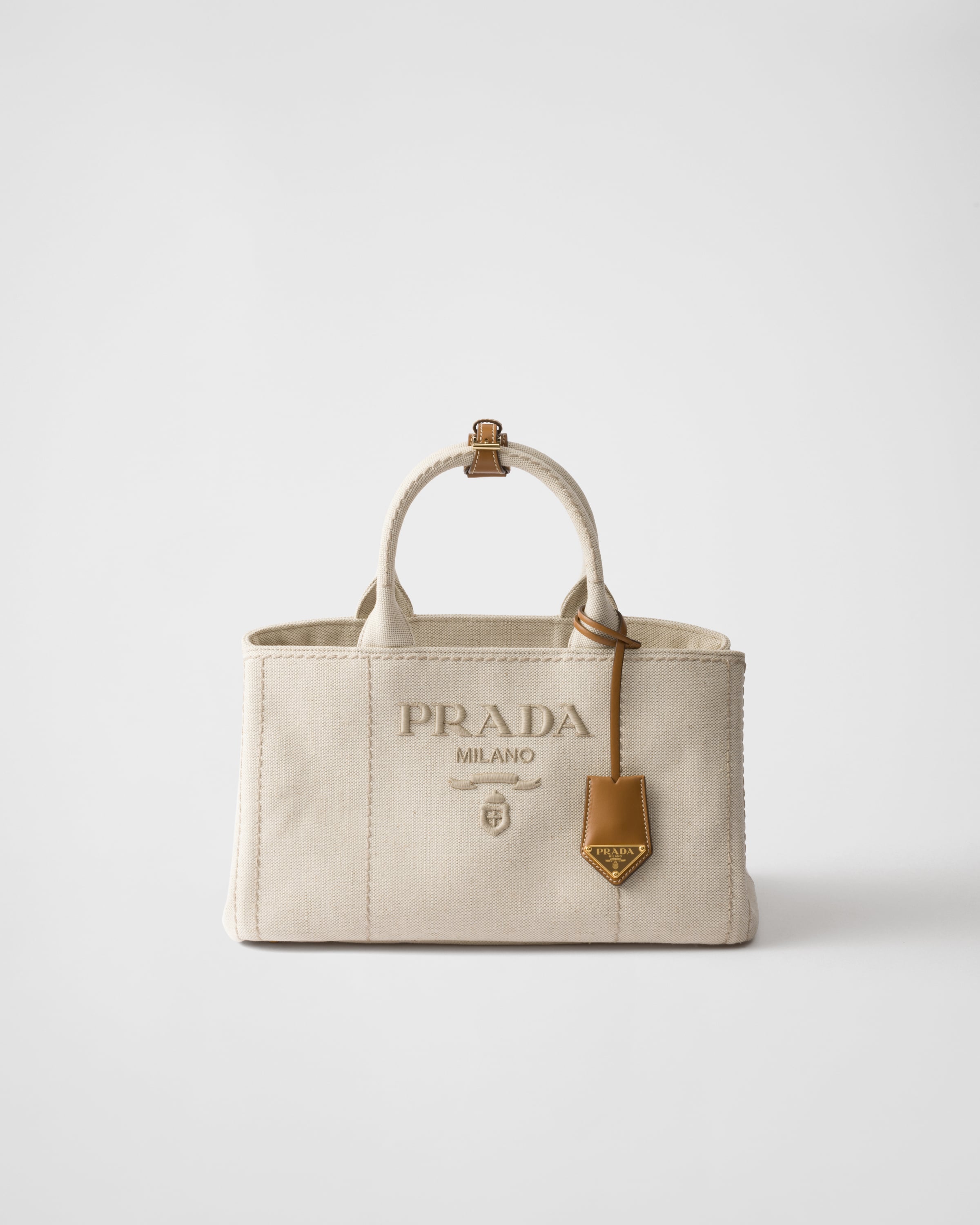 Prada Large Linen Blend Handbag In Natural