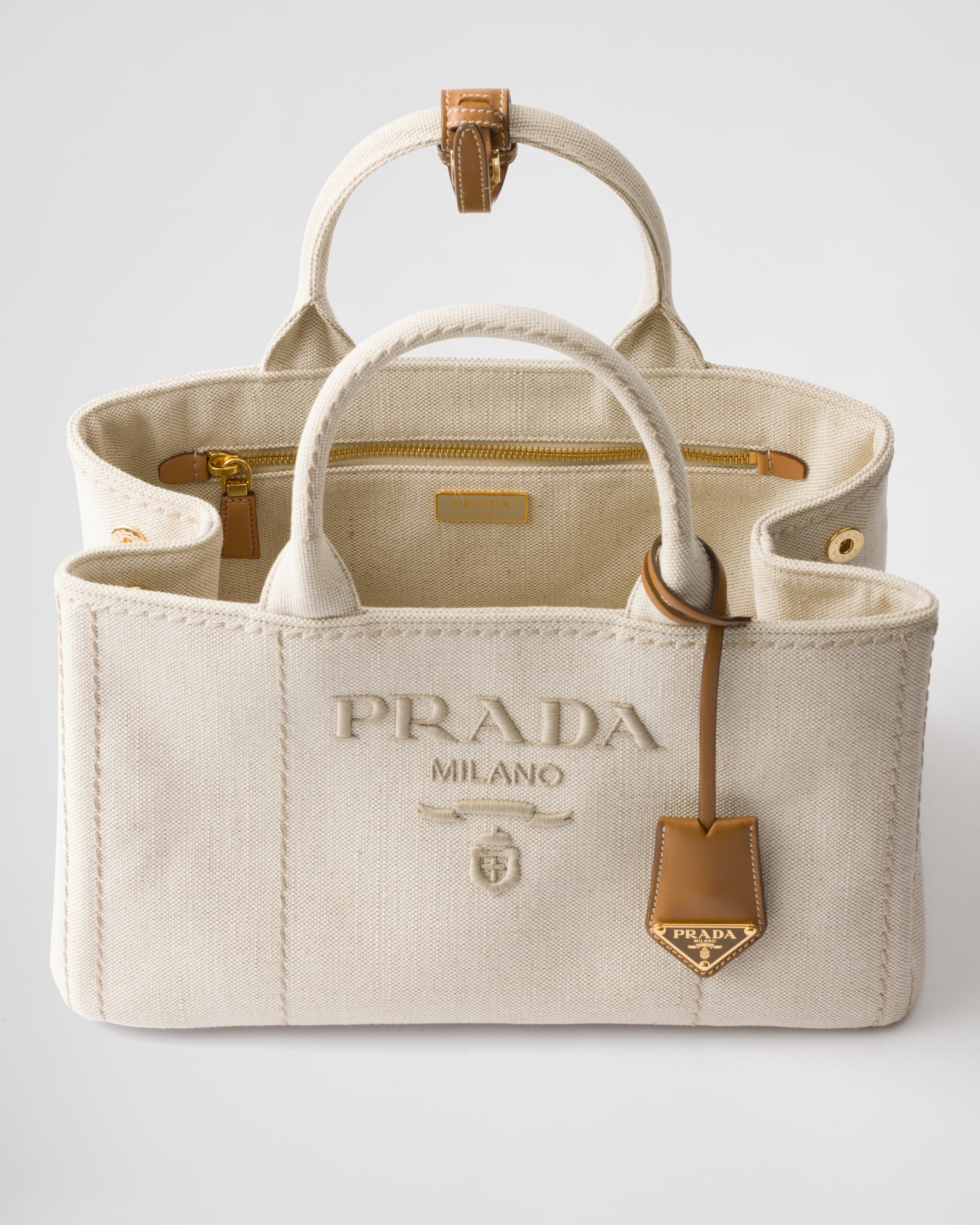 Prada Large Linen Blend Handbag In Natural