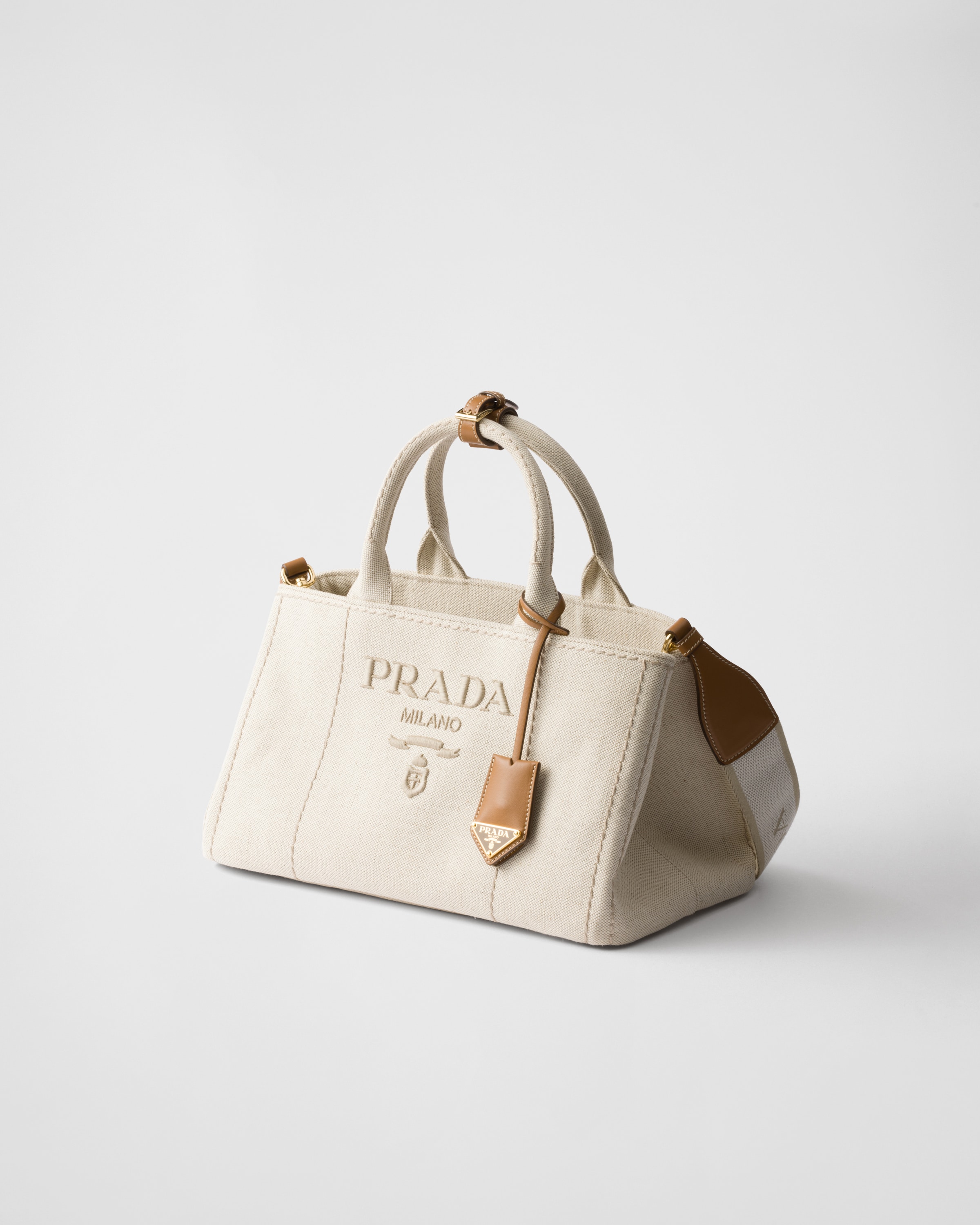 Prada Large Linen Blend Handbag In Natural